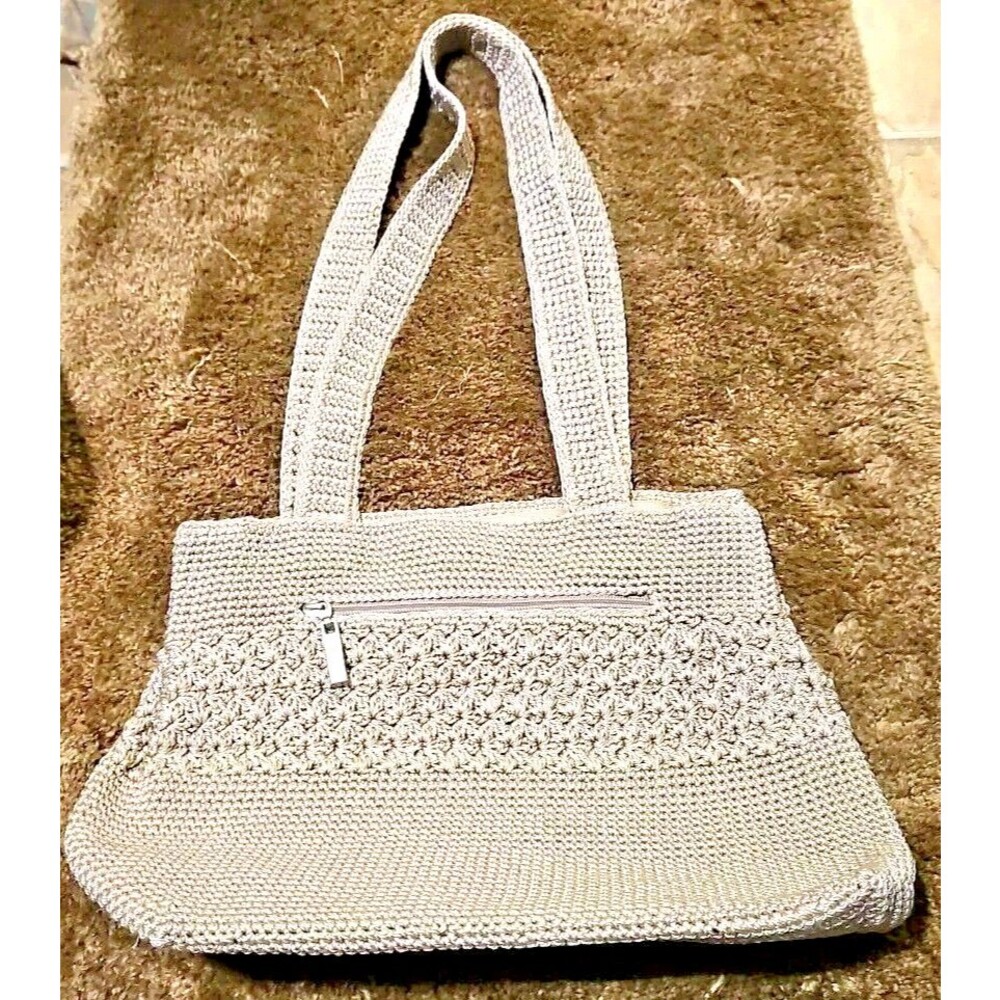 Vtg 70s Unused Worthington Crochet Taupe Double Handle Purse Shoulder Bag Tote